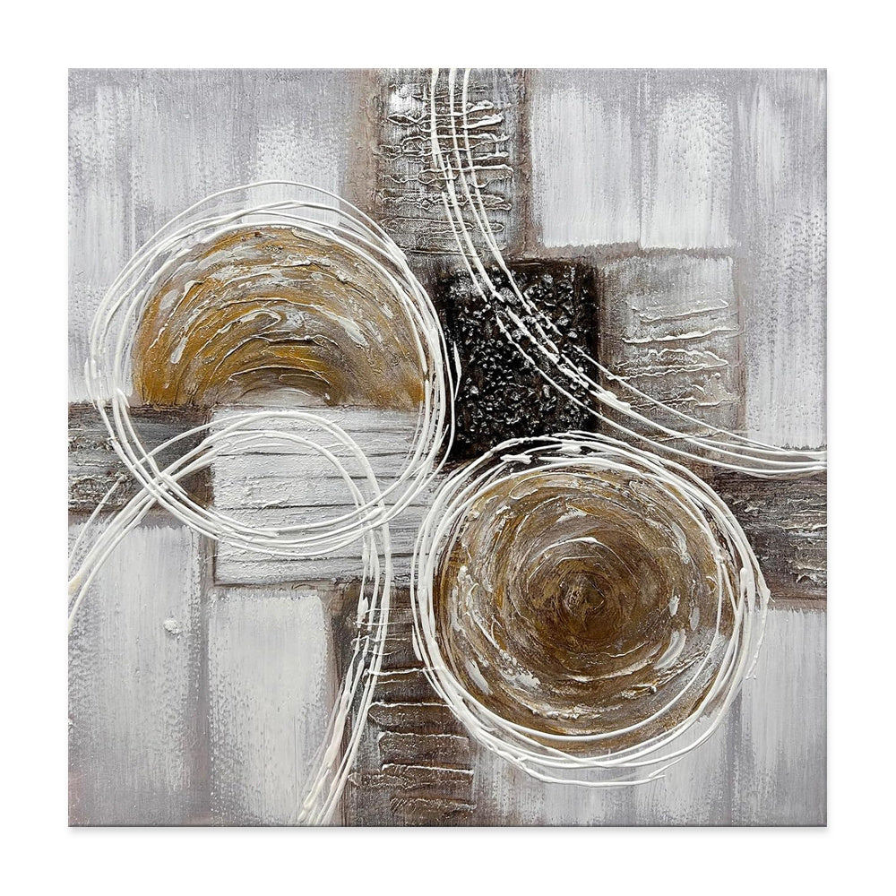Handmade oil painting of an abstract landscape with thick brown and black textures, suitable for living room decor.