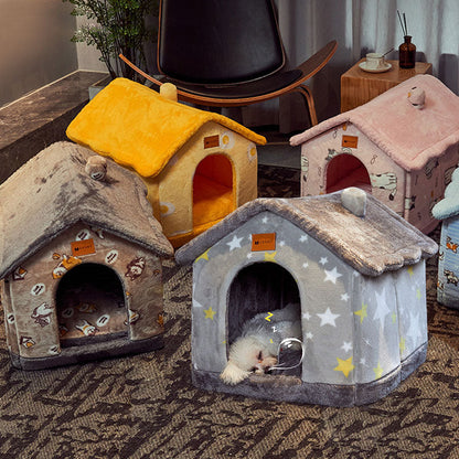 Foldable Cave Pet Bed for Dogs & Cats | Warm Enclosed Pet House