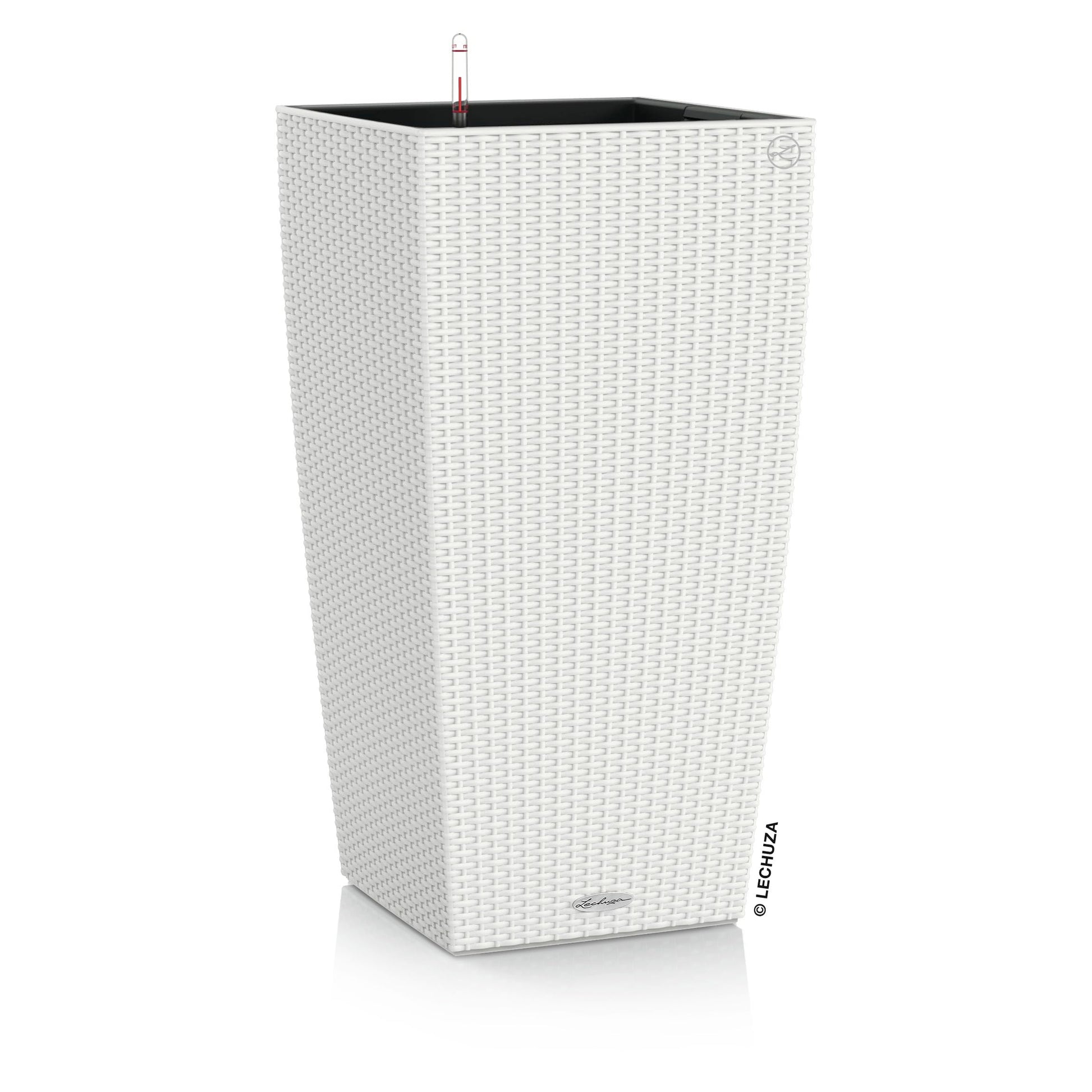 Lechuza CUBICO Cottage 30 self-watering flower pot in a neutral color with a modern design, suitable for indoor or outdoor use.