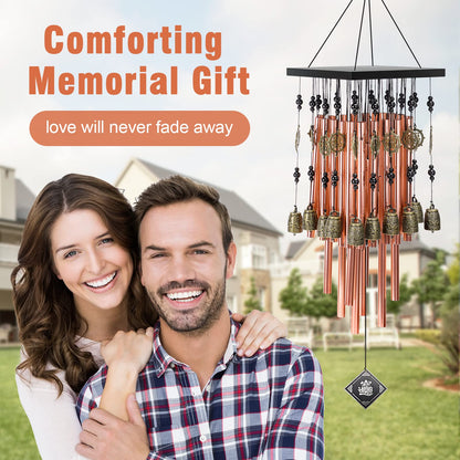 Bronze memorial wind chimes with 28 tubes and 30-inch length, featuring a soothing sound and decorative design.