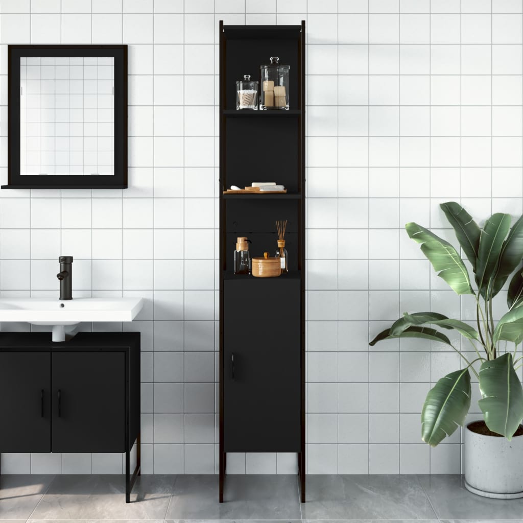Black bathroom vanity cabinet made of engineered wood, 33x33x185.5 cm, with sleek design and storage space from BeerHub.