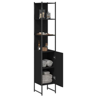 Black bathroom vanity cabinet made of engineered wood, measuring 33x33x185.5 cm, with sleek modern design and storage space.
