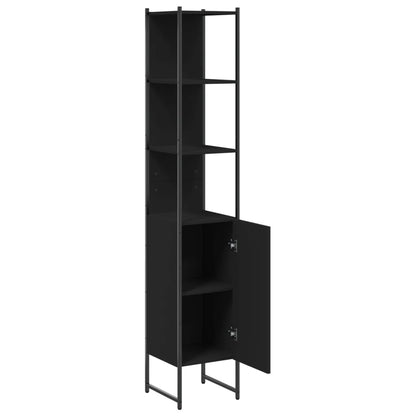 Black bathroom vanity cabinet made of engineered wood, 33x33x185.5 cm, with sleek design and storage space.