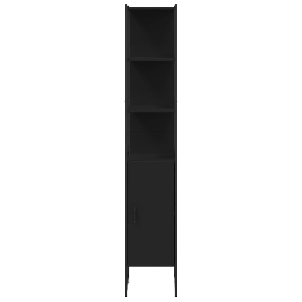 Black bathroom cabinet vanity unit, 33x33x185.5 cm, made of engineered wood with sleek design and modern style.