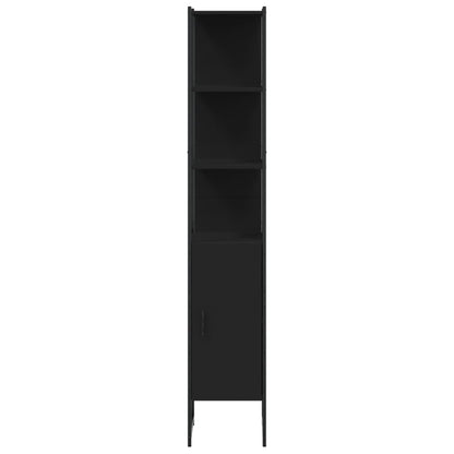 Black bathroom cabinet vanity unit, 33x33x185.5 cm, made of engineered wood with sleek design and modern style.