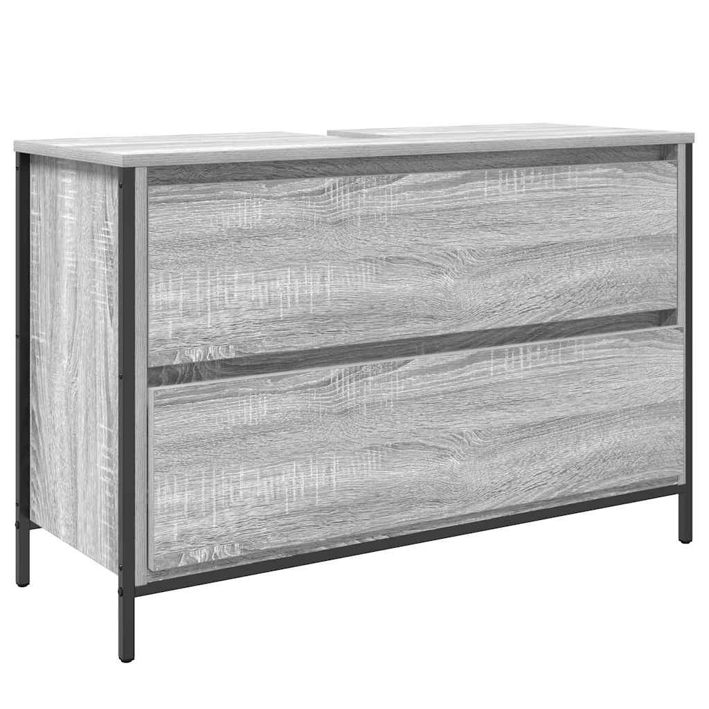 Gray Sonoma bathroom vanity unit with drawers, 90x34.5x60 cm, featuring a modern design and sleek storage in a bathroom setting.
