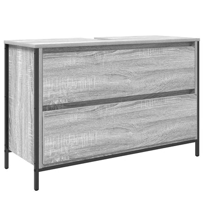 Gray Sonoma bathroom vanity unit with drawers, 90x34.5x60 cm, featuring a modern design and sleek storage in a bathroom setting.