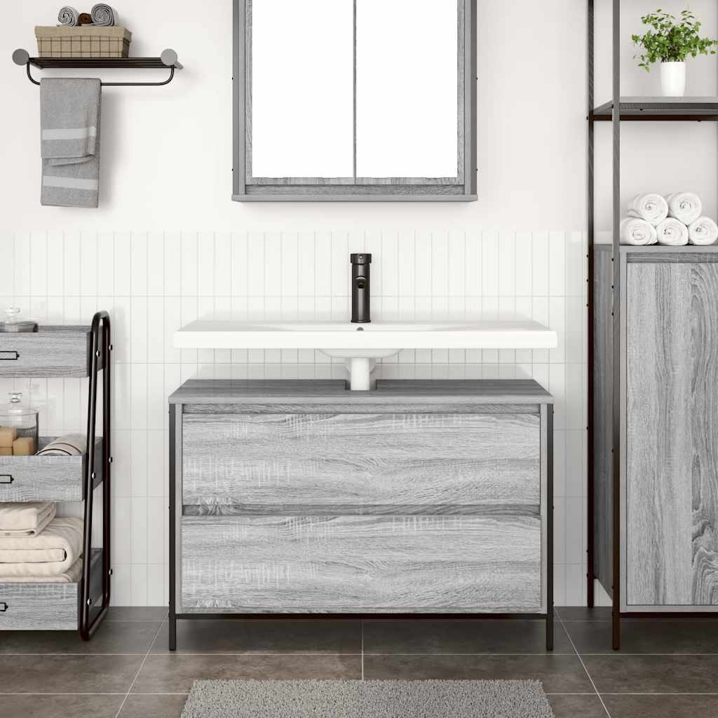 Grey Sonoma bathroom vanity unit with drawers, 90x34.5x60 cm, featuring a modern bathroom basin cabinet with sleek design.