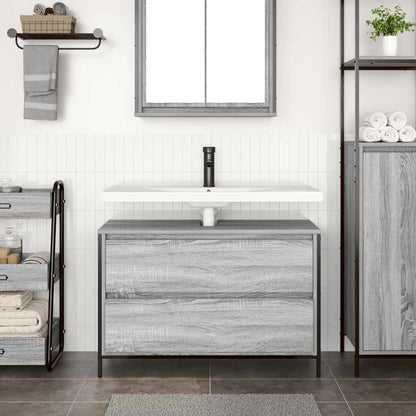 Grey Sonoma bathroom vanity unit with drawers, 90x34.5x60 cm, featuring a modern bathroom basin cabinet with sleek design.