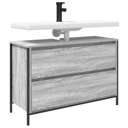 Grey Sonoma bathroom vanity unit with drawers, 90x34.5x60 cm, featuring a sleek design and modern bathroom storage solution.