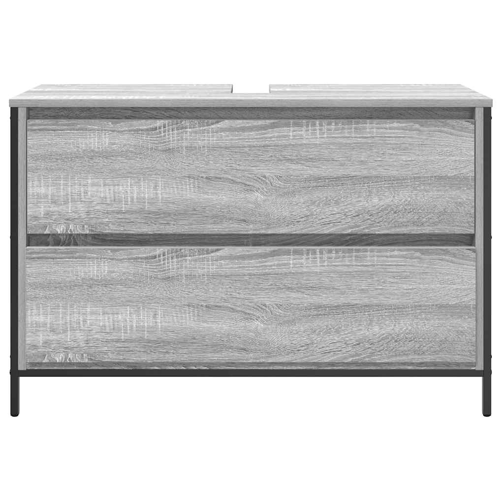 Grey Sonoma bathroom vanity unit with drawers, 90x34.5x60 cm, featuring a sleek design and modern storage in a bathroom setting.