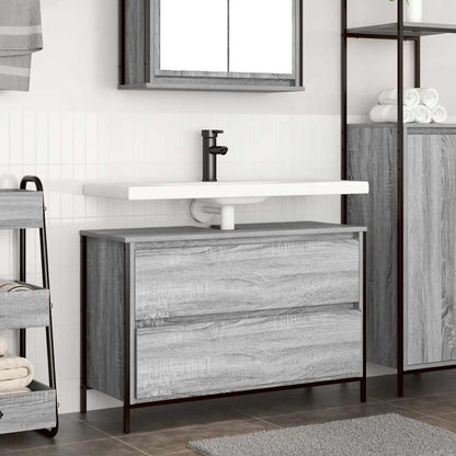 Grey Sonoma bathroom vanity unit with drawers, 90x34.5x60 cm, featuring a sleek modern design and spacious storage.