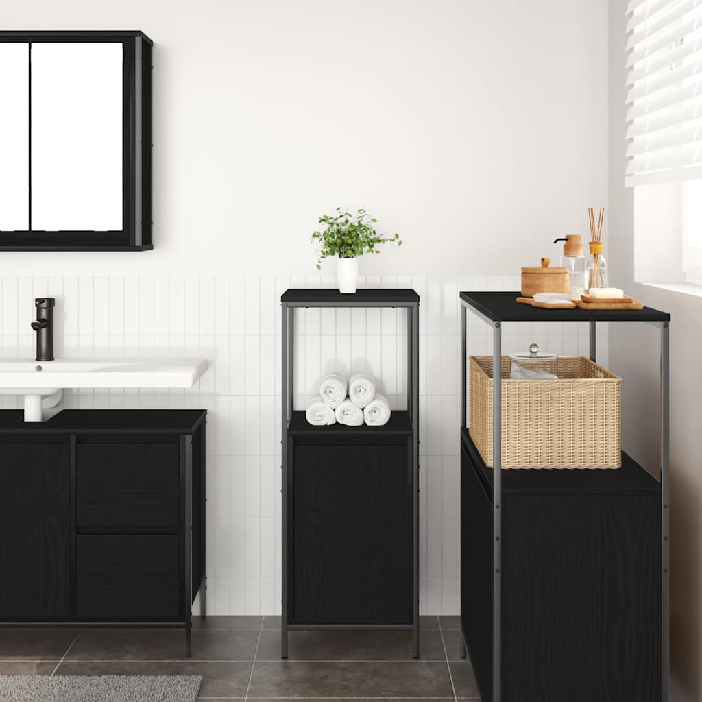 Black oak bathroom cabinet with shelves, 36x35x95 cm, from BeerHub bathroom vanity units, featuring modern storage design.