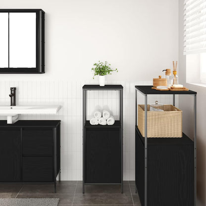 Black oak bathroom cabinet with shelves, 36x35x95 cm, from BeerHub bathroom vanity units, featuring modern storage design.