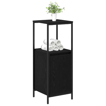 Black oak bathroom cabinet with shelves, 36x35x95 cm, from BeerHub bathroom vanity units, showing storage and sleek design.