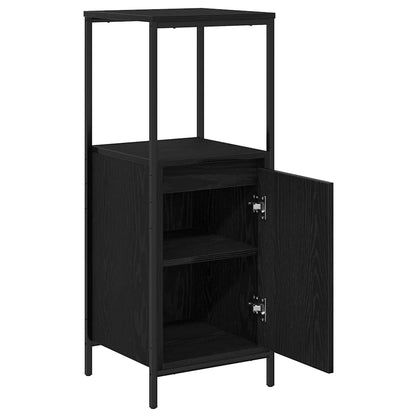Black oak bathroom cabinet with shelves, 36x35x95 cm, part of BeerHub bathroom vanity units, shown with open doors and interior storage.