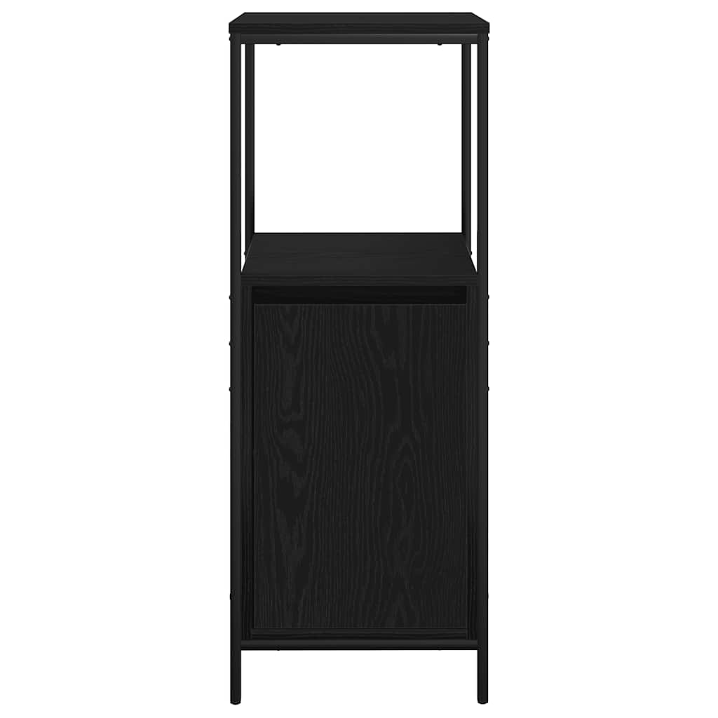 Black oak bathroom cabinet with shelves, 36x35x95 cm, part of BeerHub's bathroom vanity units, featuring modern storage design.