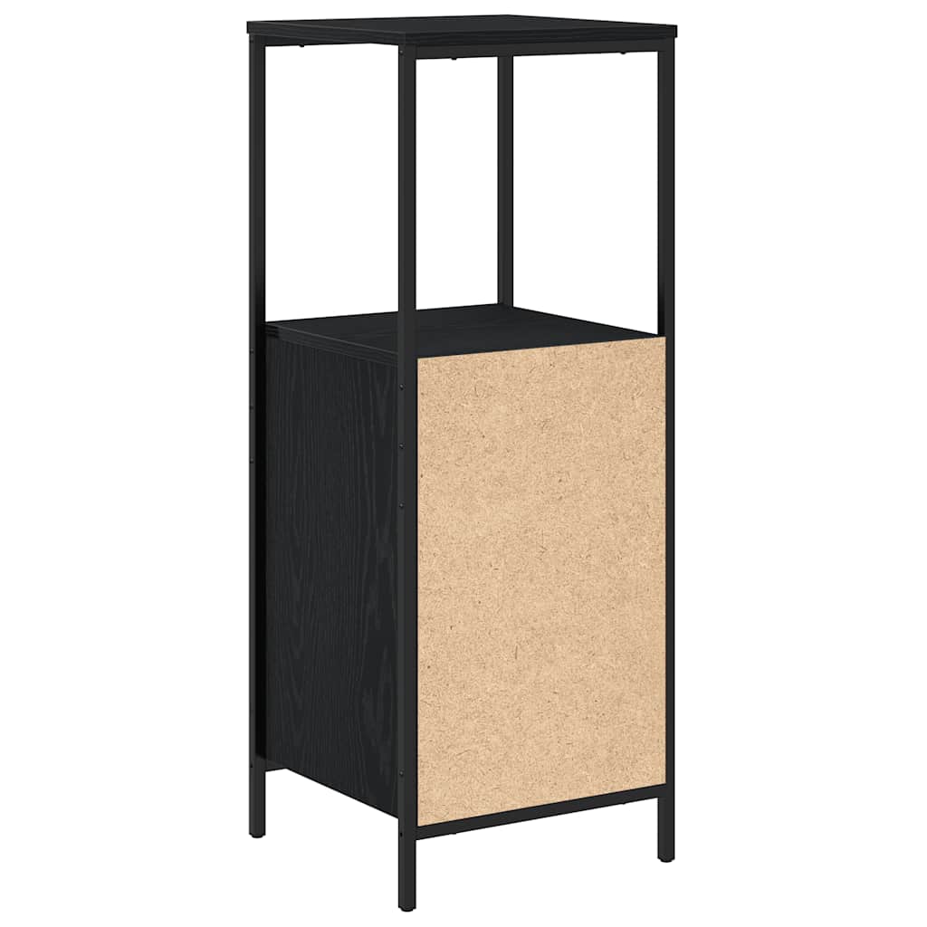 Black Oak bathroom cabinet with shelves, 36x35x95 cm, part of BeerHub's bathroom vanity units, showing interior storage space.