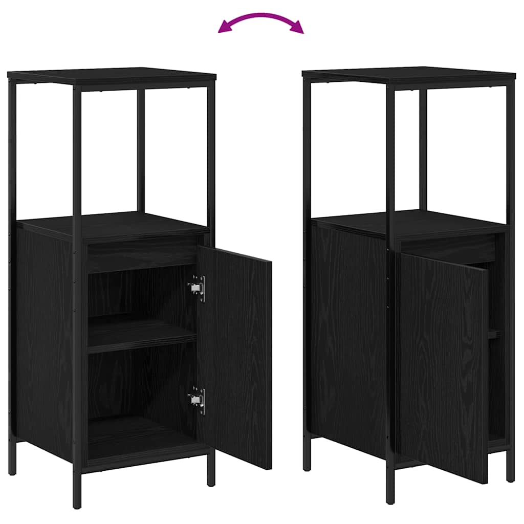 Black oak bathroom cabinet with shelves, 36x35x95 cm, part of BeerHub's bathroom vanity units, shown in the image.