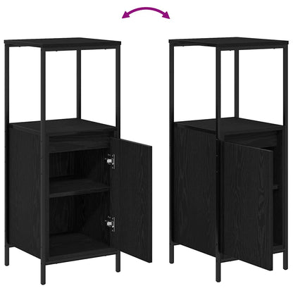 Black oak bathroom cabinet with shelves, 36x35x95 cm, part of BeerHub's bathroom vanity units, shown in the image.