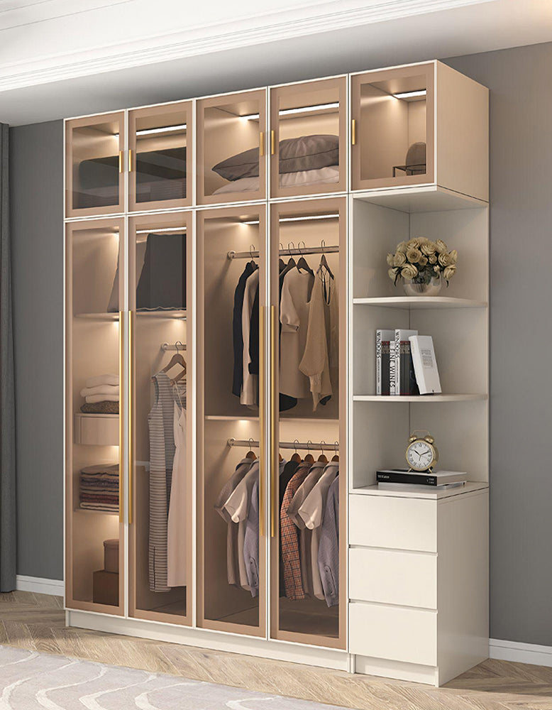 DC Concept Varela glass door wardrobe with built-in lighting, available in multiple sizes, corner design, modern bedroom storage solution