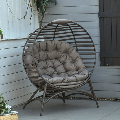 Brown Outsunny egg chair with cushion and side pocket, a stylish swing chair by Wise Galleria, perfect for relaxing indoor or outdoor.