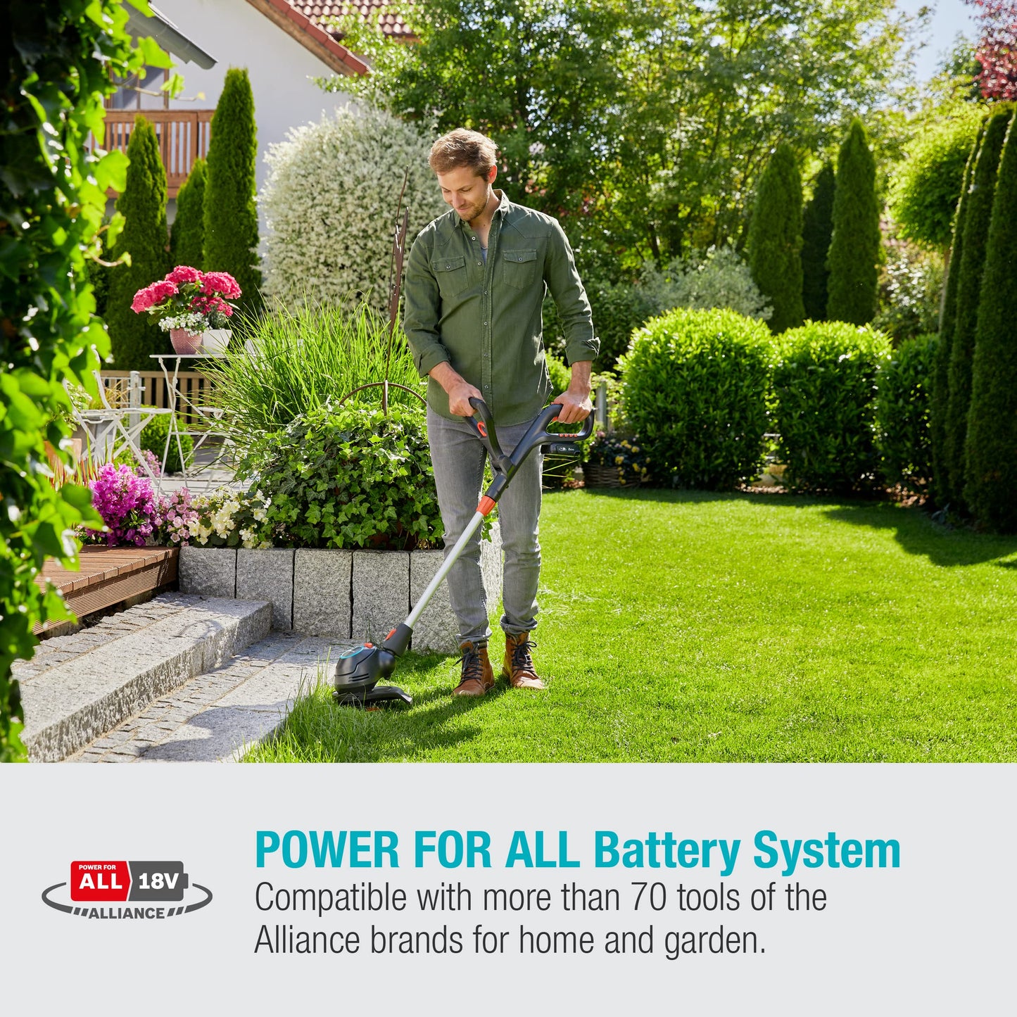 Gardena Battery Trimmer 23/18V with 230mm cutting width, cordless lawn trimmer for lawn edging and trimming tasks