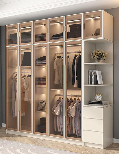 DC Concept Varela glass door wardrobe with integrated lighting, available in multiple sizes, showcasing sleek corner design and modern style.