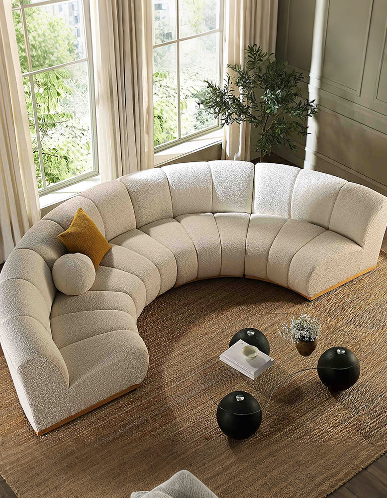 Zafar Modular Sofa, Armless Curved Sofa, White Boucle