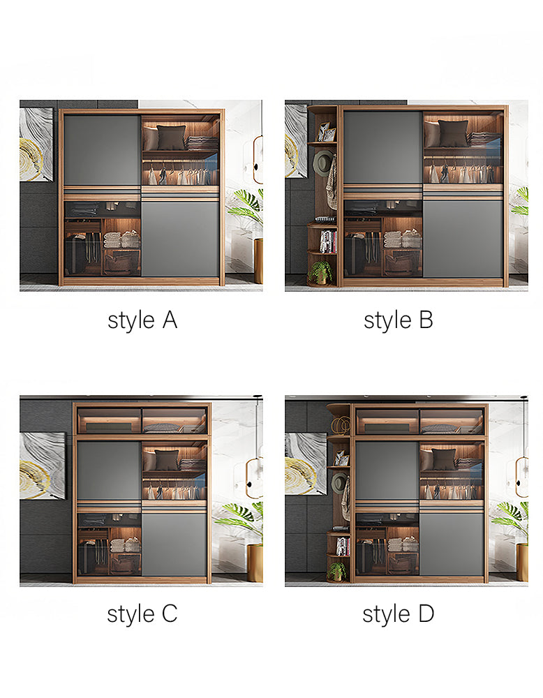 Ueda double sliding door wardrobe with integrated lights, made of wood, by DC Concept, showcasing sleek modern design and smooth sliding doors.
