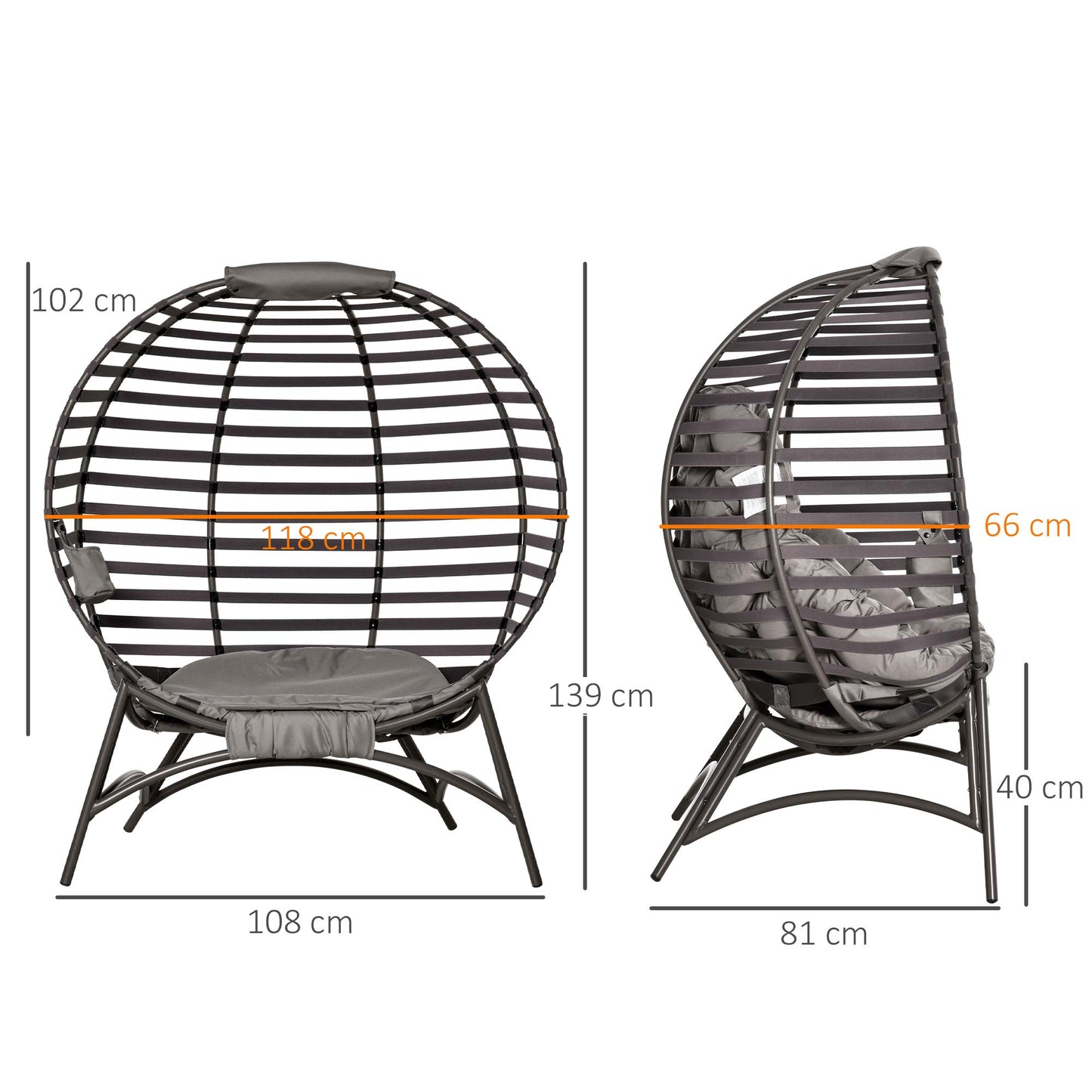 Outsunny brown swing egg chair with cushion and side pocket, stylish outdoor seating from Wise Galleria.