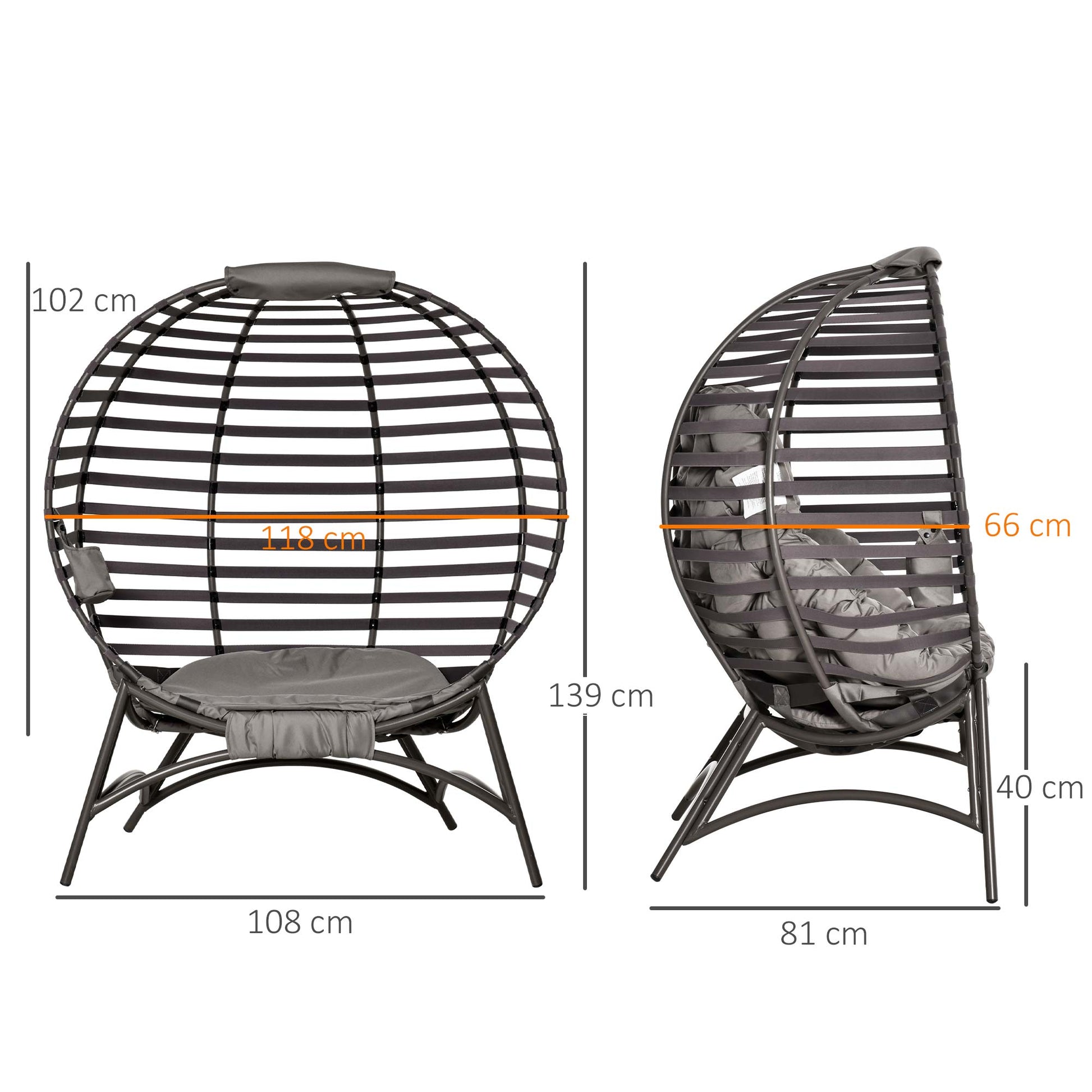 Outsunny brown swing egg chair with cushion and side pocket, stylish outdoor seating from Wise Galleria.