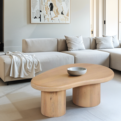 Ajmer Blue Solid Wood Coffee Table | Sculptural Organic Centrepiece