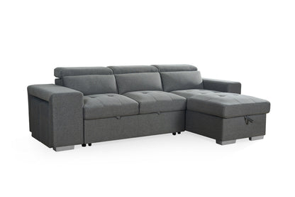 Grey Artemis universal corner sofabed with storage and easy conversion, featuring plush cushions and contemporary design.