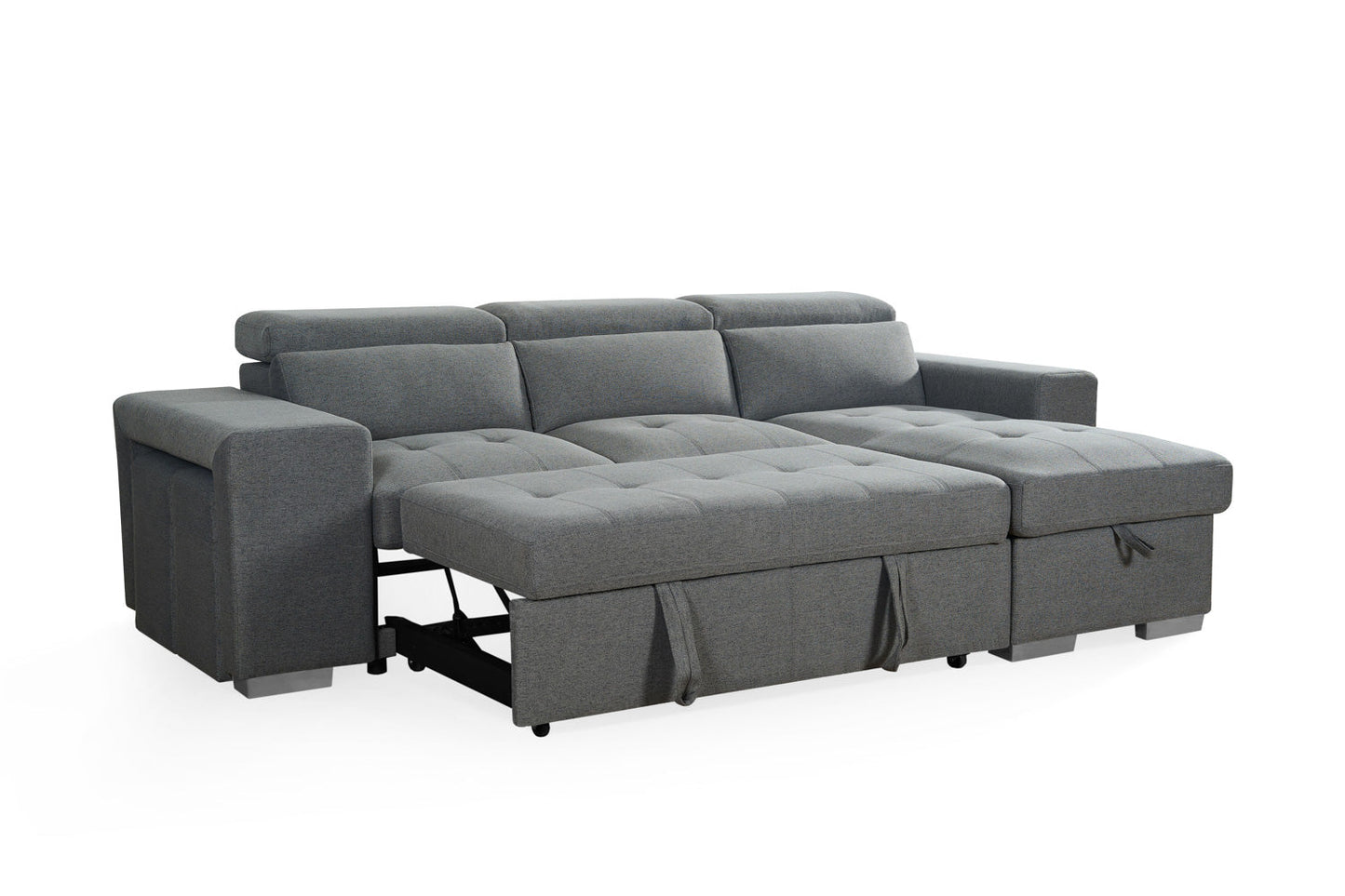 Grey Artemis universal corner sofabed with storage, featuring easy conversion and modern design, perfect for compact living spaces.
