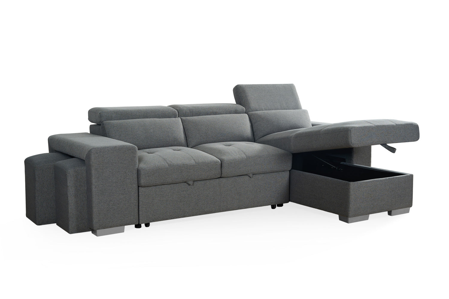 Grey Artemis universal corner sofabed with storage and easy conversion from Furniture Discount, featuring a sleek modern design.