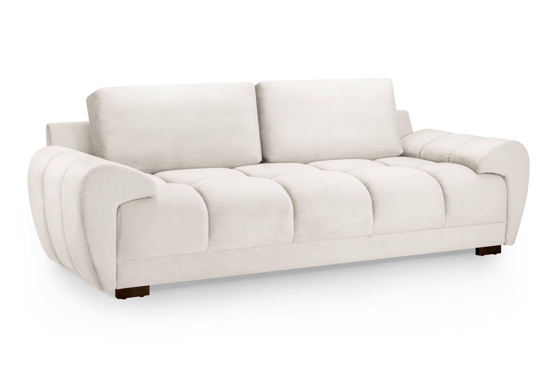 Cream Azzuro plush velvet 3-seater sofa bed with storage and anti-slip features, showcasing comfortable seating and elegant design.