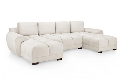 Cream Azzuro Plush Velvet U-Shape Corner Sofa with anti-slip feet, showcasing plush upholstery and spacious seating.
