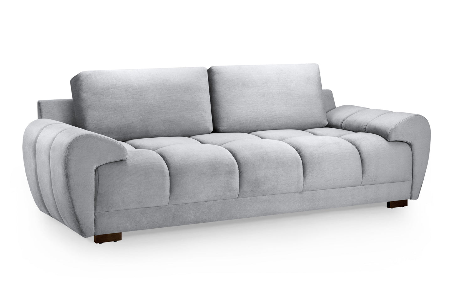 Azzuro plush grey velvet 3-seater sofa bed with built-in storage and anti-slip cushions, showcasing its elegant design and comfort.