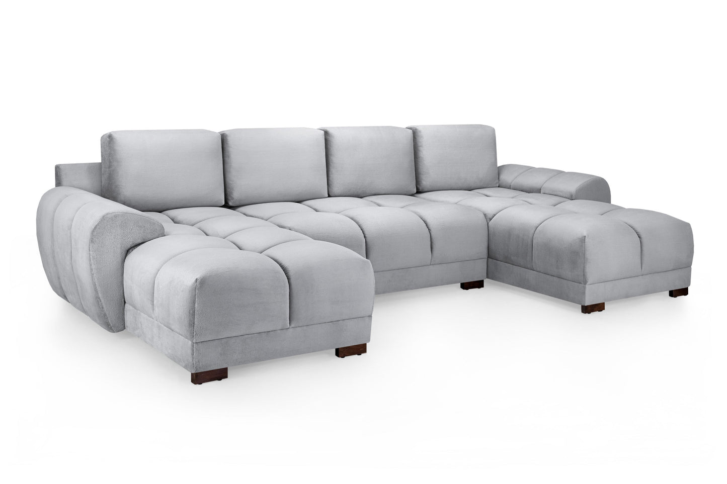 Grey Azzuro Plush Velvet U-shape corner sofa with anti-slip feet, modern Furniture Discount living room seating.
