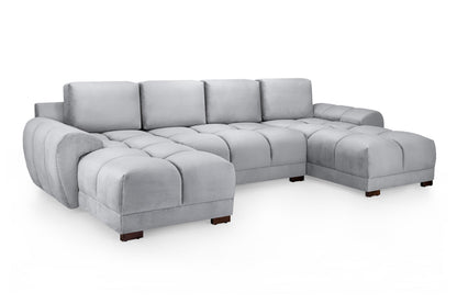 Grey Azzuro Plush Velvet U-shape corner sofa with anti-slip feet, modern Furniture Discount living room seating.