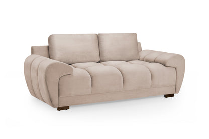 Azzuro 2 Seater velvet sofa with storage, sofabed, and anti-slip feet in mocha color, showing plush velvet upholstery and modern design.