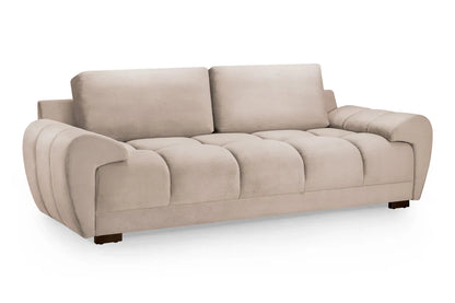 Azzuro plush velvet 3-seater sofa bed with storage and anti-slip cushions, in mocha color, showcasing a comfortable living room setup.