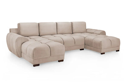 Azzuro plush velvet U-shape corner sofa suite with mocha color and anti-slip feet, showcasing its luxurious plush velvet upholstery.