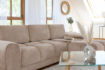 A beige Azzuro Universal Corner Sofabed by Furniture Discount showing plush velvet fabric and convertible design with storage.