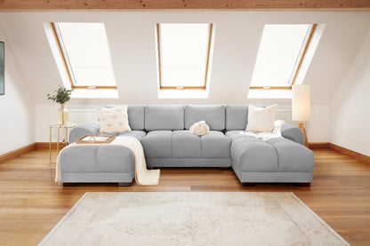 Grey Azzuro Plush Velvet U-shape corner sofa suite with anti-slip feet, stylish and comfortable for modern living rooms.