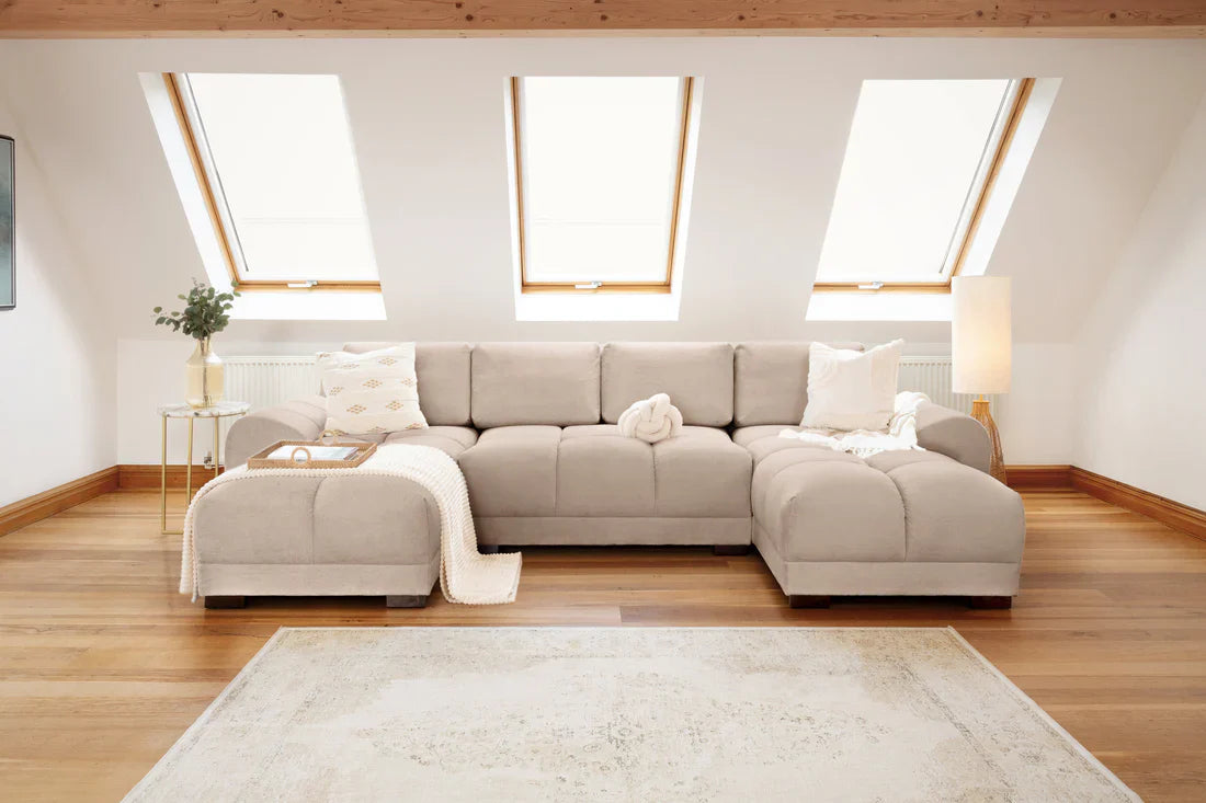 Amocha velvet U-shape corner sofa suite with anti-slip feet, featuring plush upholstery and modern design for comfortable lounging.