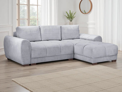 Azzuro Universal Corner Sofabed in plush grey velvet, convertible sofa with built-in storage and modern design.