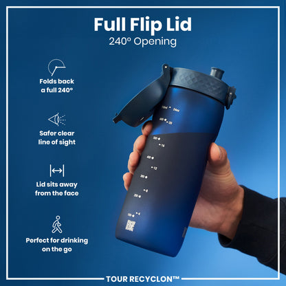 Ion8 Recyclon Navy 750ml water bottle with secure screw cap and ergonomic design for daily hydration.