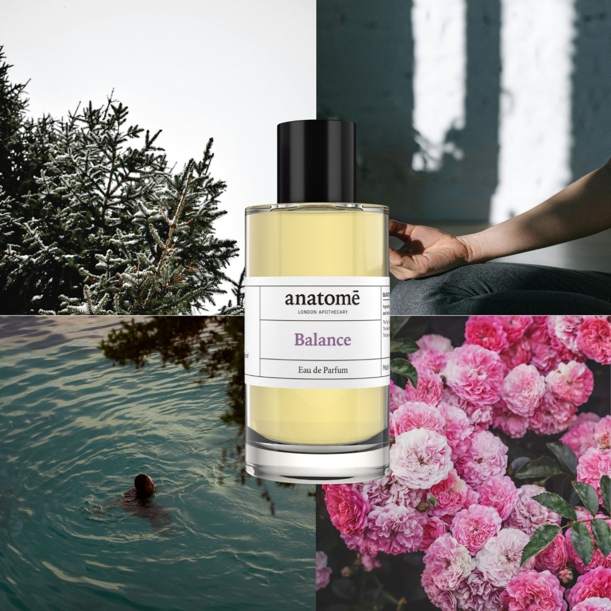 Anatomē Balance Functional Parfum in a sleek 10ml travel-sized bottle, showcasing its minimalist design.